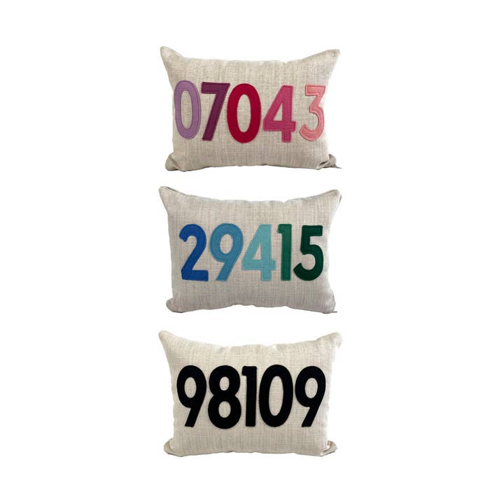 Customized Zip Code Pillows for wholesale by Dirtsa Studio