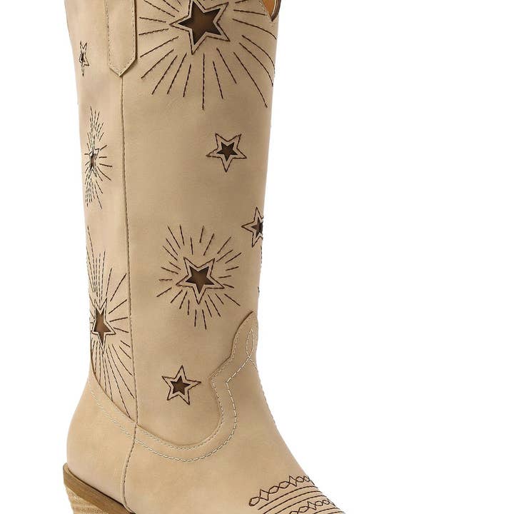 Beast Fashion ADELA-69 Women Stack Heel Radiant Star Western Tall Boots-12 Pairs Pack-48.65/Pair for wholesale by Mars Sky Shoes Wholesale
