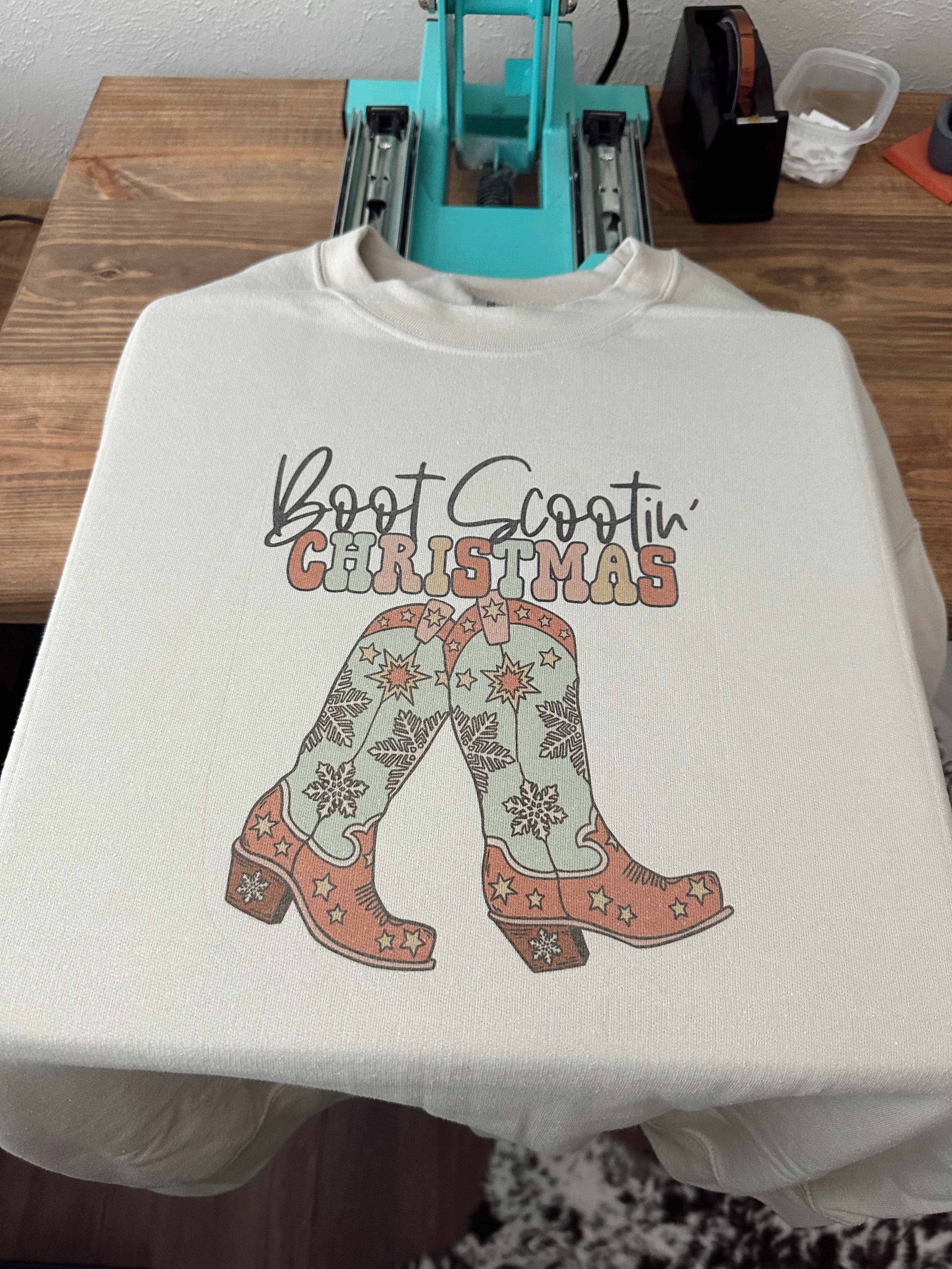 The Rustic J Boutique - Wholesale Screen Printed T-Shirt - Women's - Boot Scootin Christmas