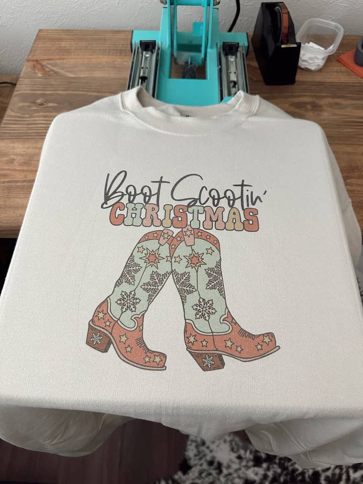 The Rustic J Boutique - Wholesale Screen Printed T-Shirt - Women's - Boot Scootin Christmas0