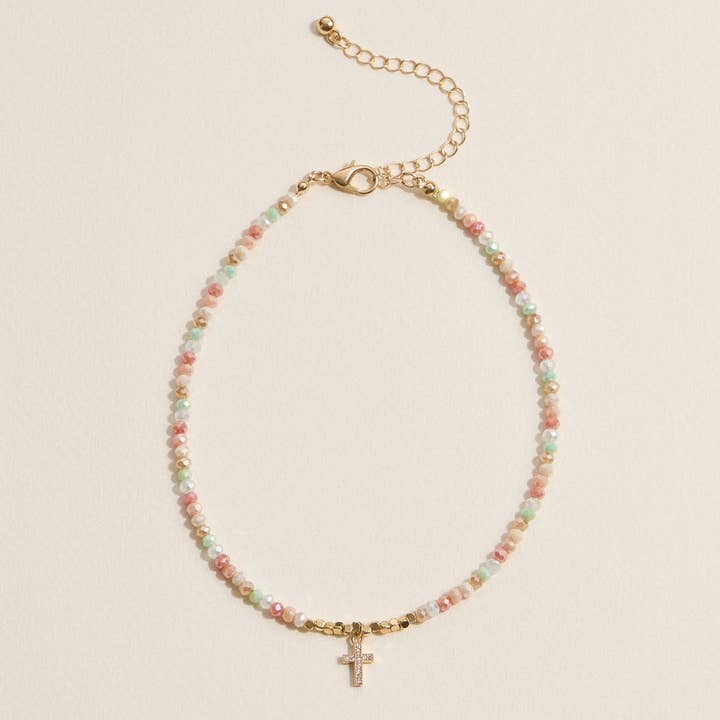 Lilla Haven - Wholesale Anklet - Faceted Bead Anklet with Gold Cross Charm2