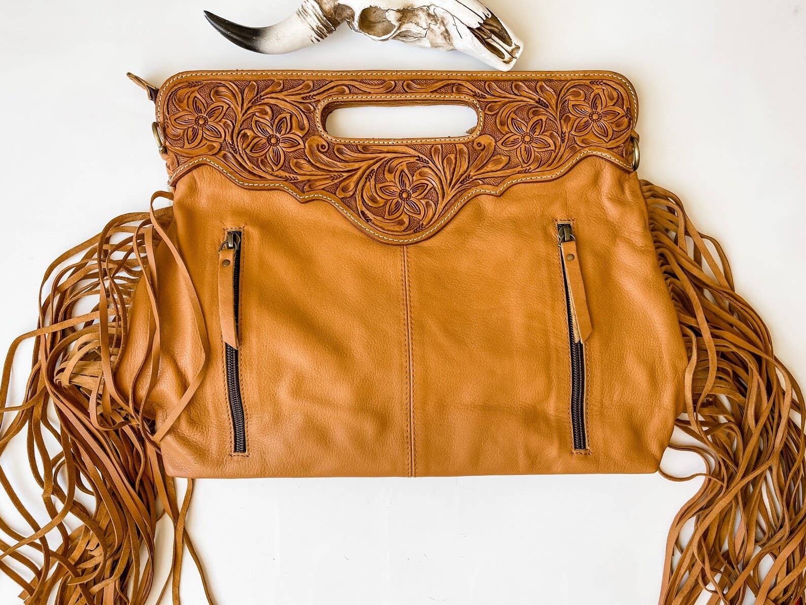 Boho Ranch Shop - Vente Sac à bandoulière – femme - Le sac bandoulière en cuir de vachette Maggie + Poches zippées à l'arrière14