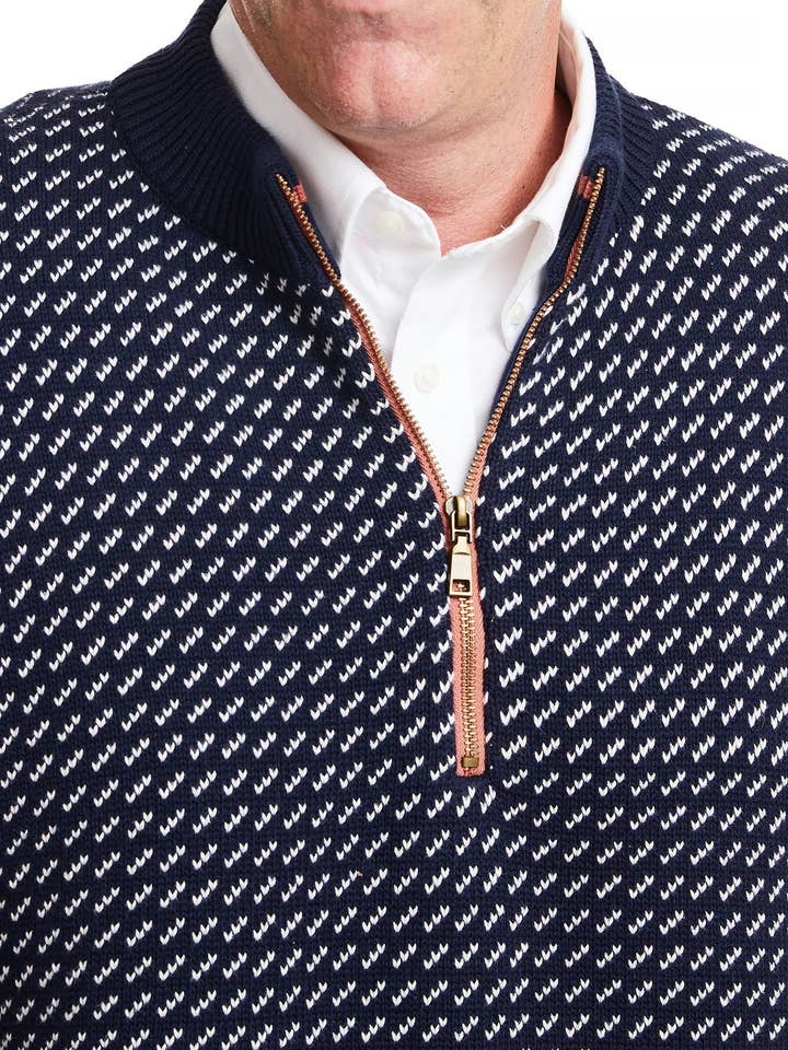 1/4 Zip Sweater Navy Birdseye for wholesale on Faire1