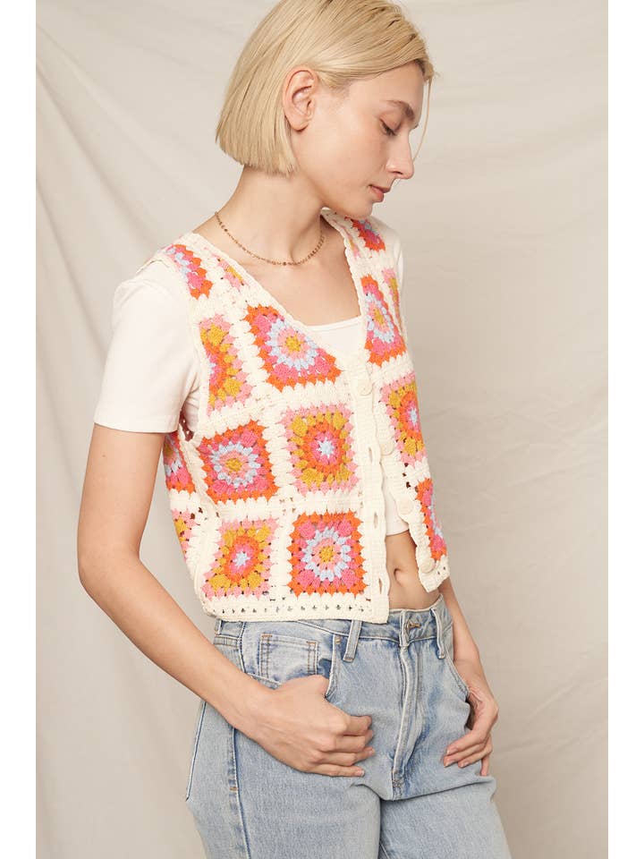 Multi Colored Multicolor Crochet Vest for wholesale on Faire3