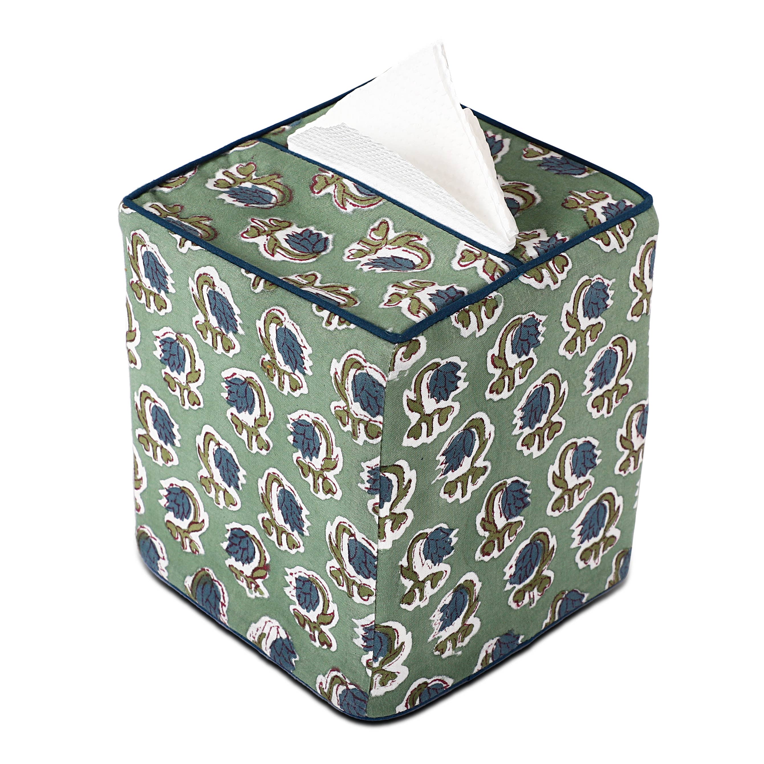 Fabricrush - Wholesale Tissue Box - Fabricrush New Basil Green Hand Block Print Tissue Box Cover0