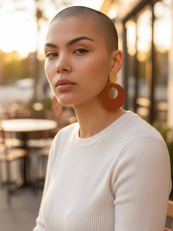 Boucles d'oreilles rétro en cuir à grand cercle des années 70 pour la vente par Rebecca Malcom LeatherWorks