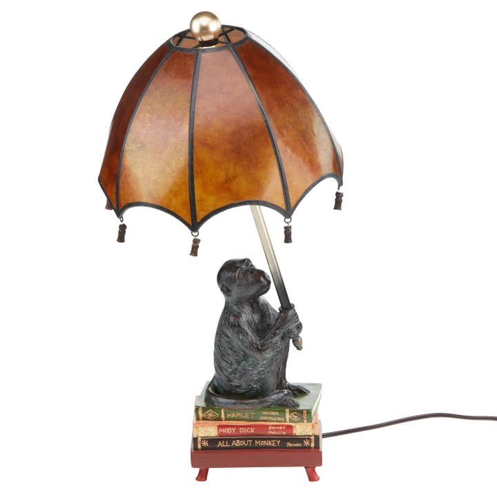 River of Goods - Wholesale Accent/Desk Lamp - 21.75"H Intellectual Monkey with Amber Dome Shade Table Lamp