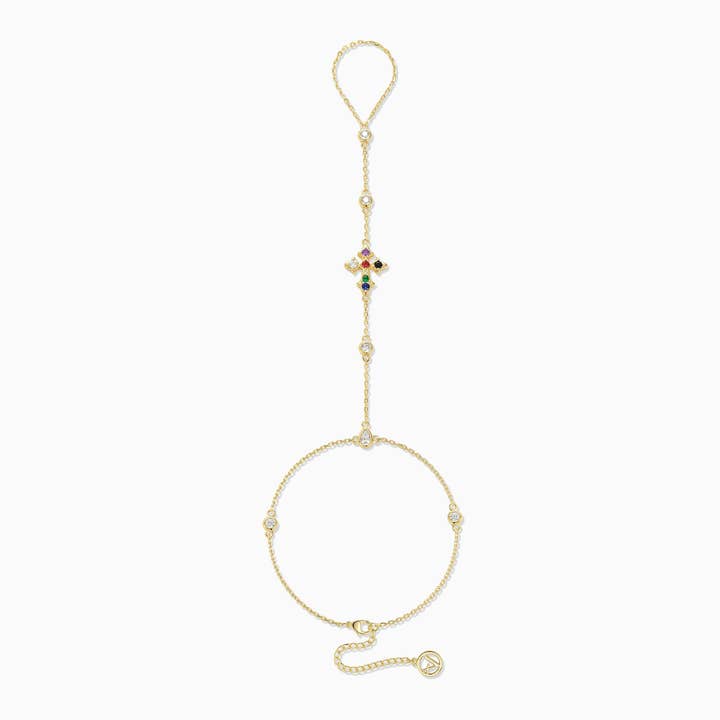 Seven Lights Fleur-de-Lis Cross Hand Chain for wholesale by Vanimy Jewelry