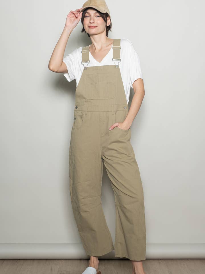 Elloh Collection - Wholesale Overalls - Women's - Relaxed Fit Barrel Leg Cotton Overall w Adjustable Straps8