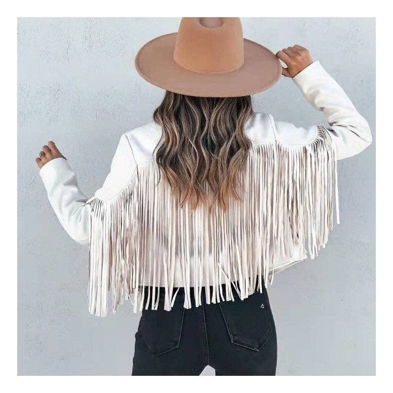 Plush Looks - Wholesale Jacket - Women's - Solid Color Lapel Long Sleeve Fringe Jacket5