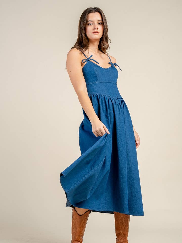 CHAMBRAY-DENIM-BALLERINA-MIDI-KLEID für den Großhandel von BEIVY & COLLABO