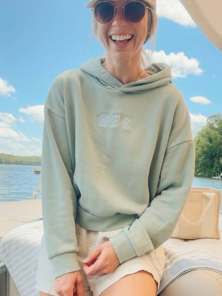 By the Bay Seashell Hoodie - Summer - Ocean for wholesale by Ruth Artistry & Decor LLC