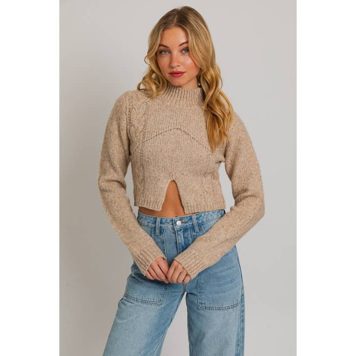 LONG SLEEVE MOCK NECK CUT OUT CROP SWEATER for wholesale by Apolline