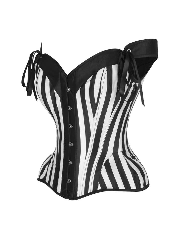 Daisy Corsets - Wholesale Corset - Women's - Top Drawer Black/White Striped Steel Boned Corset w/Straps