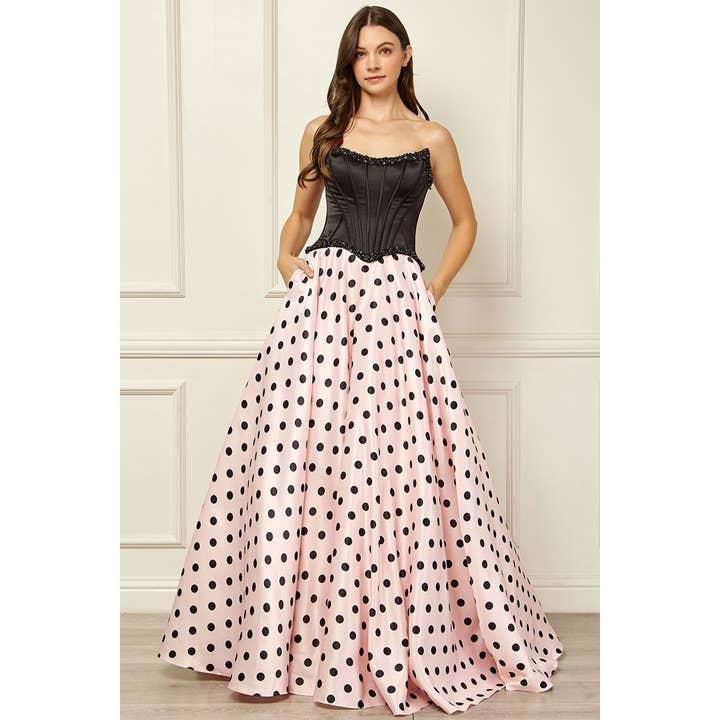 Robe ligne A à pois avec encolure bateau sans bretelles pour la vente par Babyfox Apparel