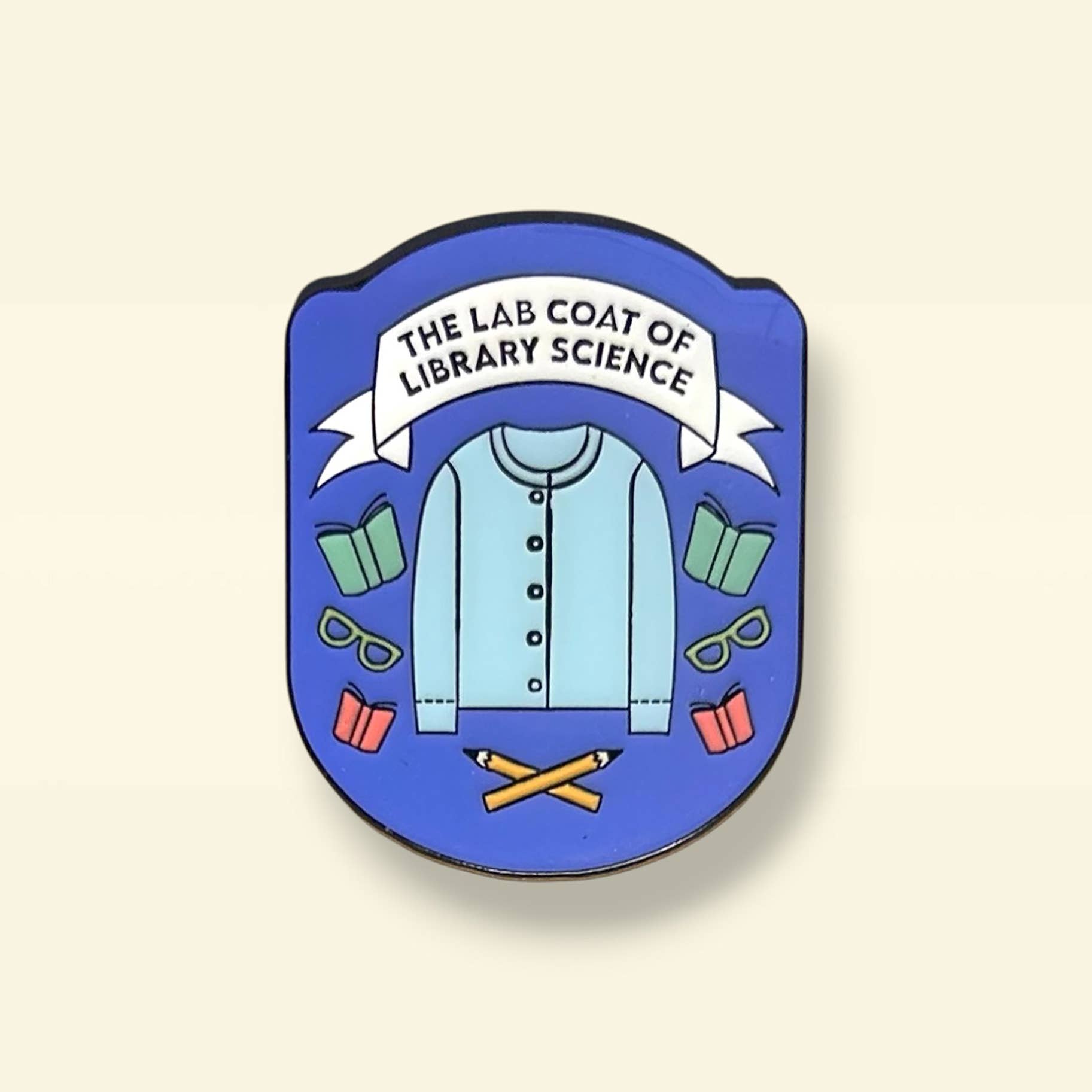Library Cat Designs - Wholesale Lapel Pin/Button - Lab Coat of Library Science Cardigan Enamel Pin0