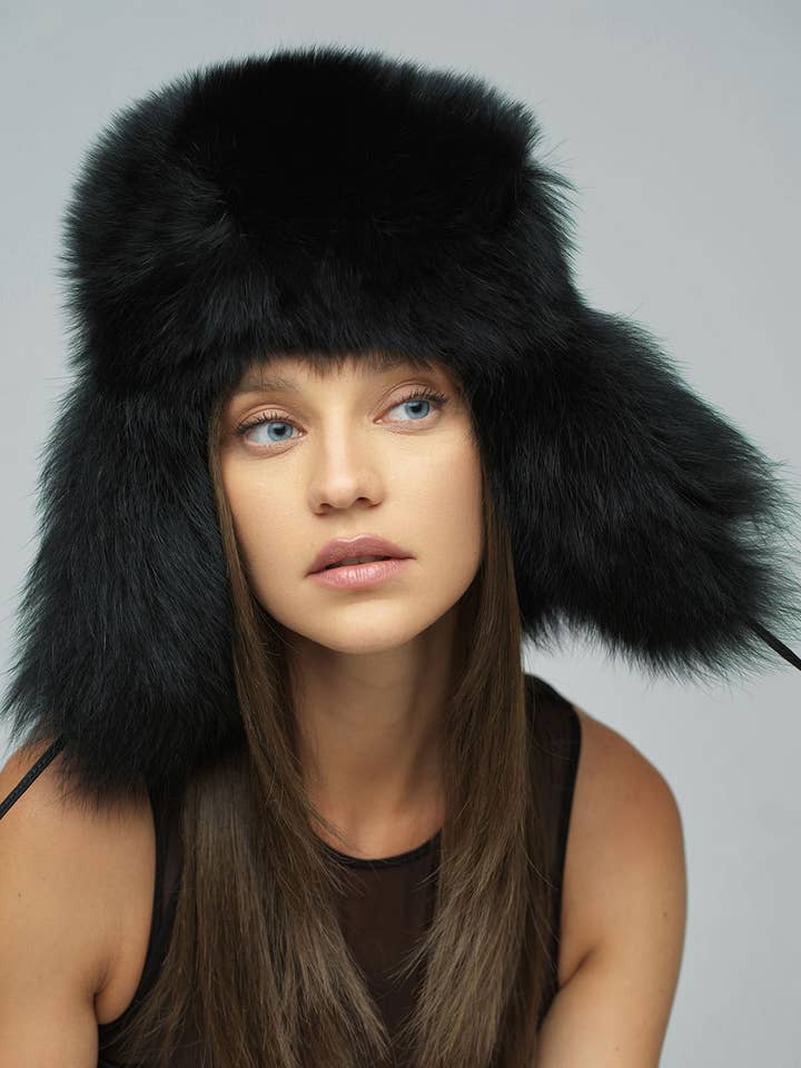 Gorro negro genuino de piel de zorro ártico y visón para venta al por mayor de Buy Me Fur