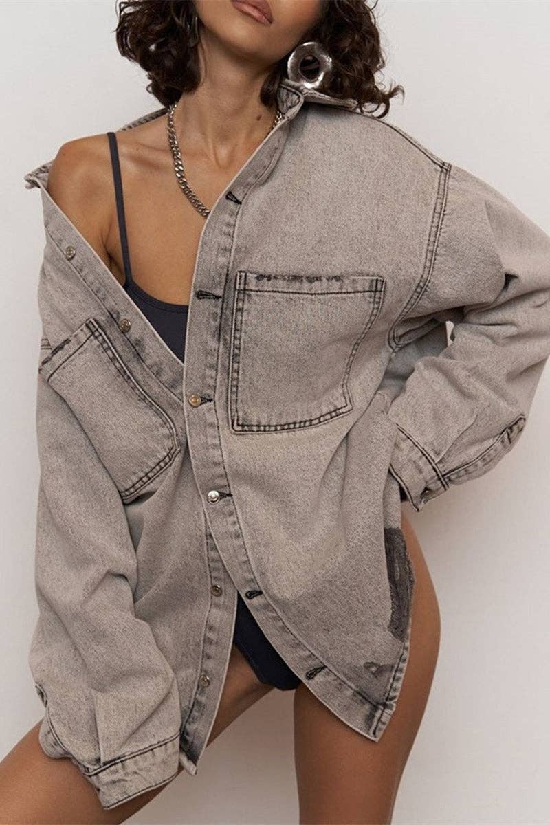 Mccolin - Wholesale Denim Jacket - Women's - Oversized Distressed Denim Jacket8