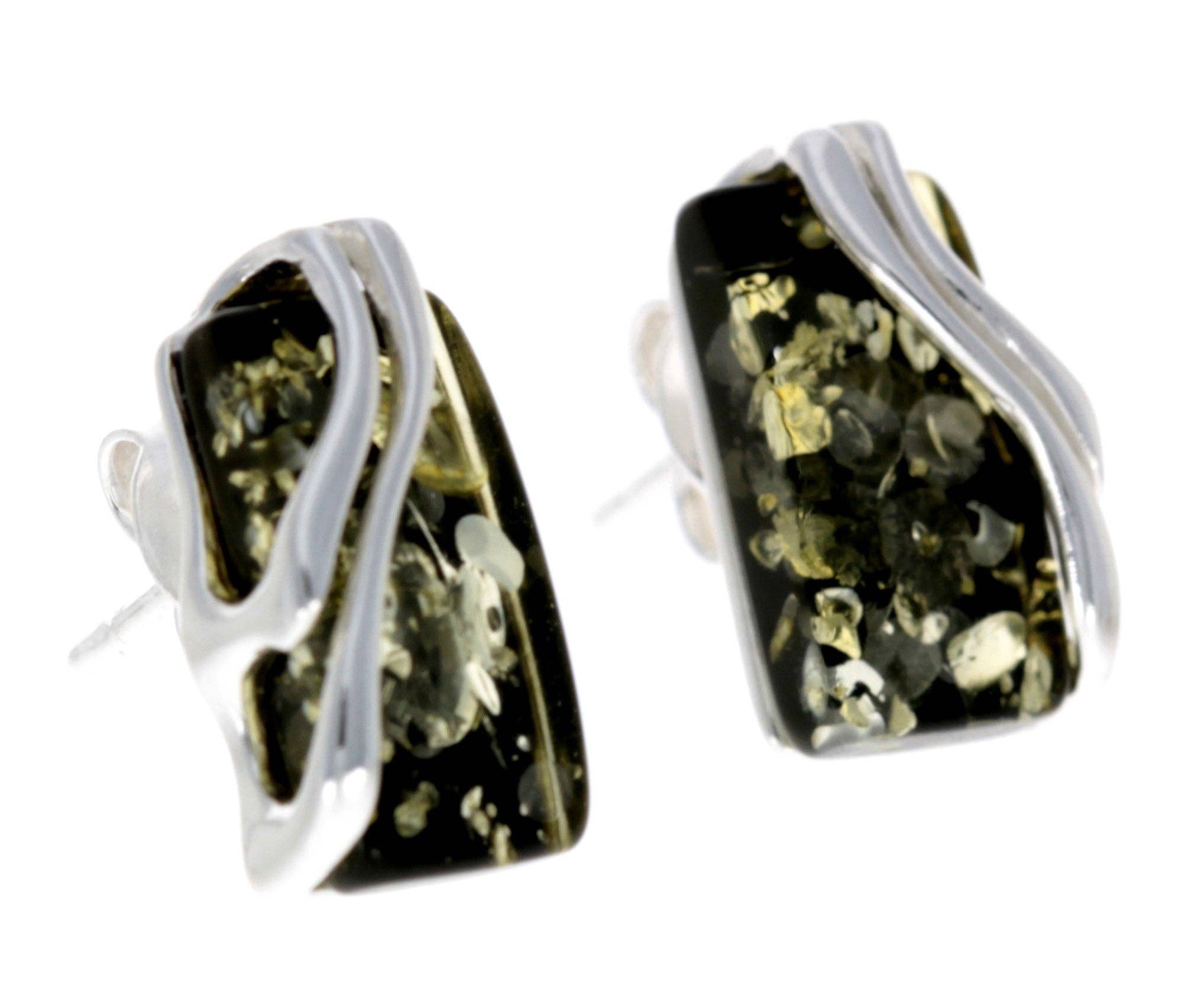 SilverAmber Jewellery - Wholesale Stud/Post Earrings - 925 Sterling Silver & Baltic Amber Modern Studs Earrings - GL0057