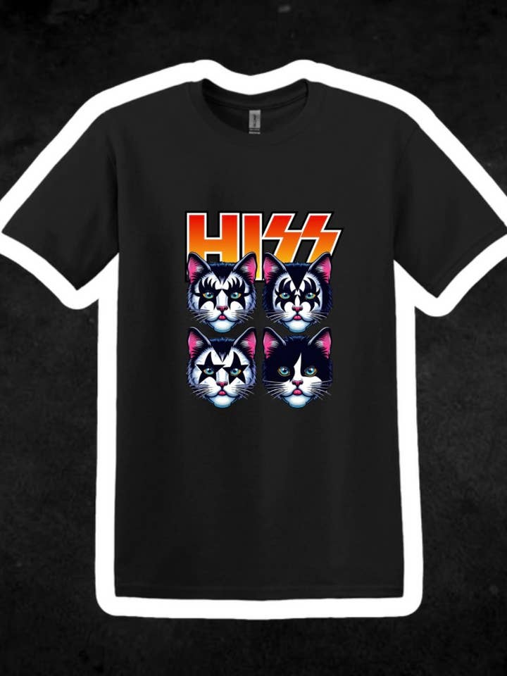 Camiseta Gráfica de Banda Hiss Kiss Cat | Camiseta Divertida para venta al por mayor de Cosmic