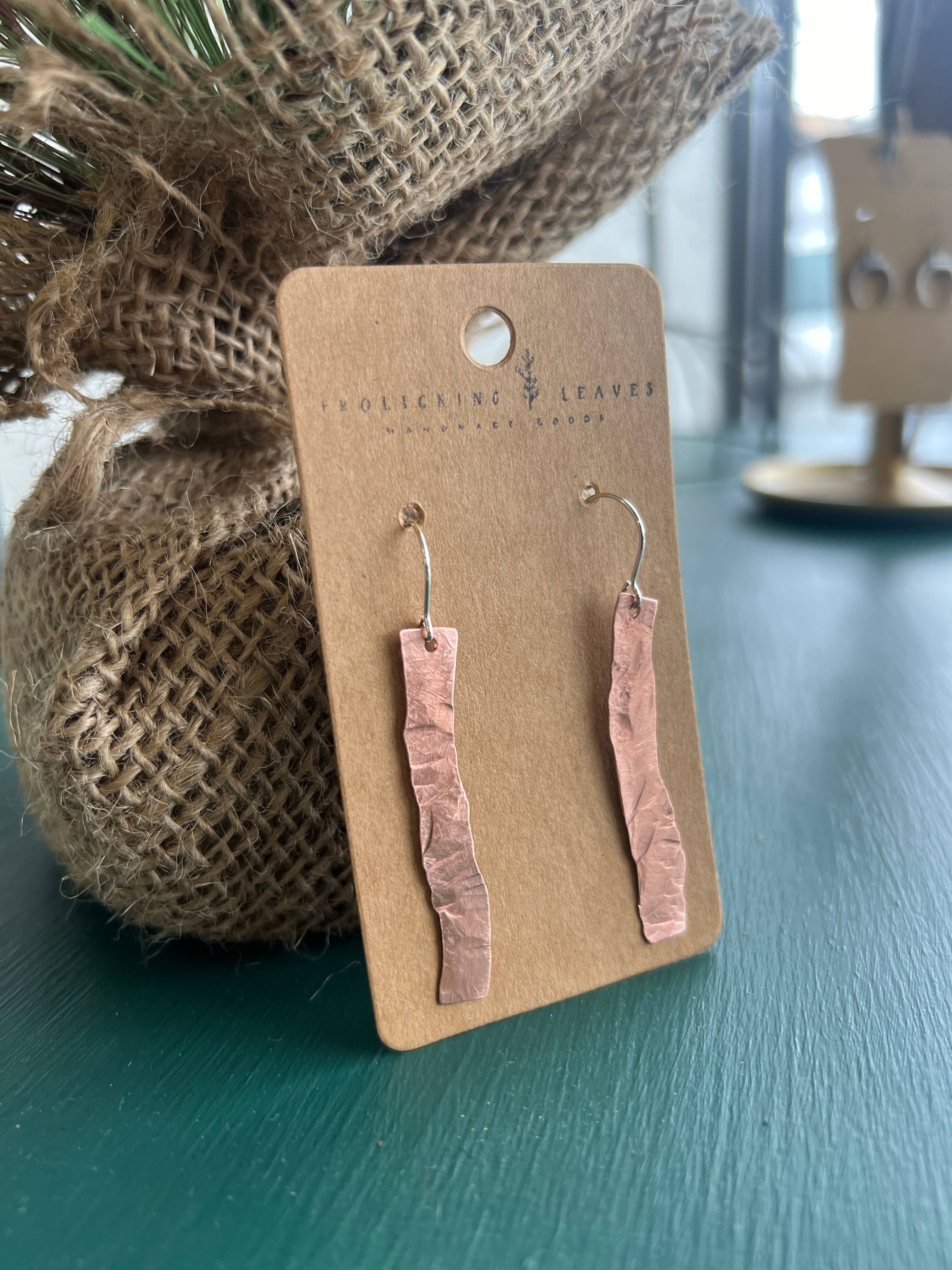 Frolicking Leaves - Wholesale Dangle Earrings - Crooked Hammered Copper Earrings5