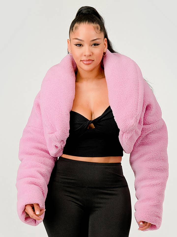 Pink Teddy Crop Jacket for wholesale by Athina Collection