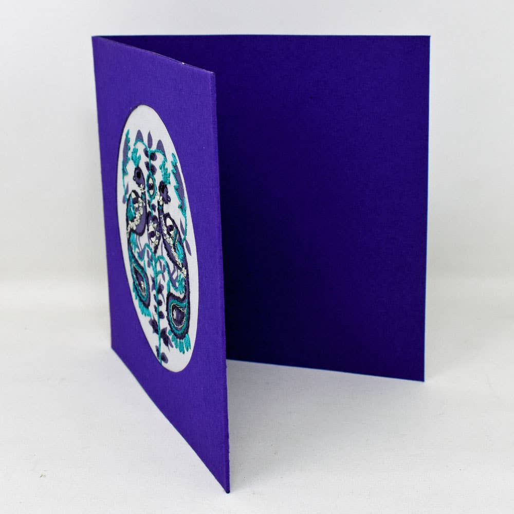 Fair to Trade Ltd – wholesale Everyday greeting card – Hand Embroidered Greeting Card Fair Trade Purple Peacock1