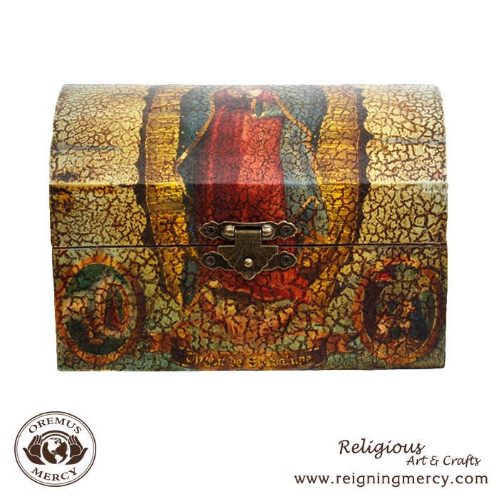 Oremus Mercy – Großhandel Dekoschachteln – Unsere Liebe Frau von Guadalupe Retablos Rosenkranz-Aufbewahrungsbox 6"2