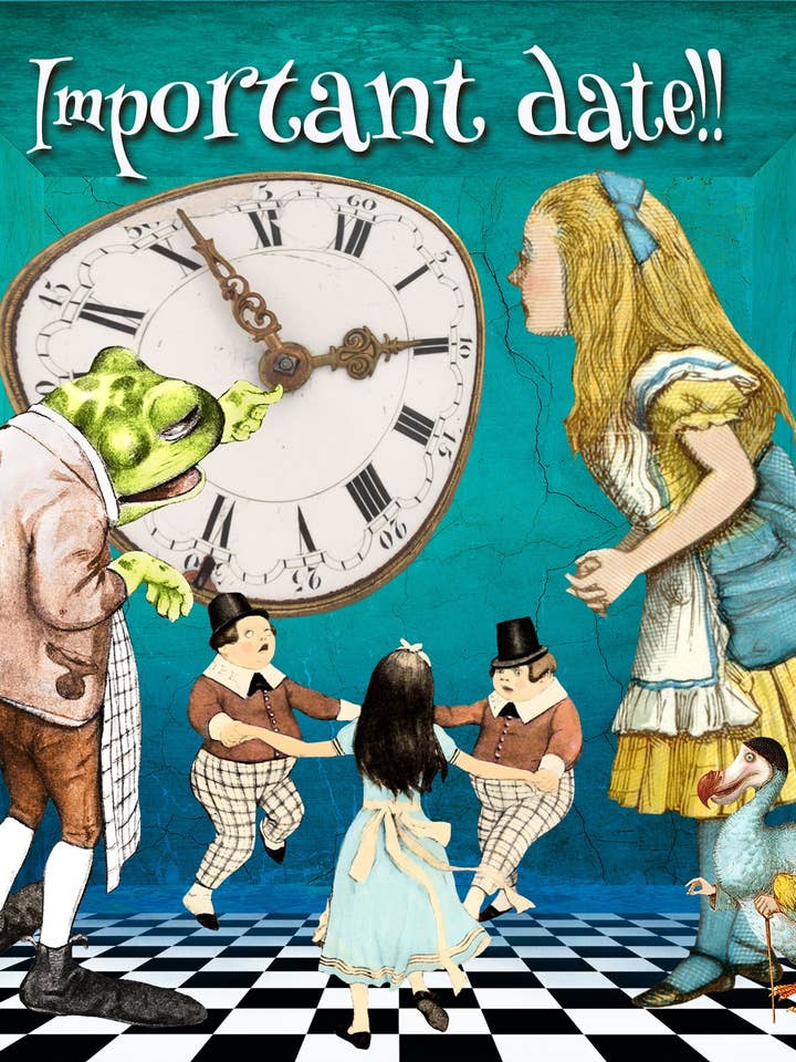 Alice In Wonderland 'Important Date!!' Greeting Card for wholesale by Jeevesy Cards