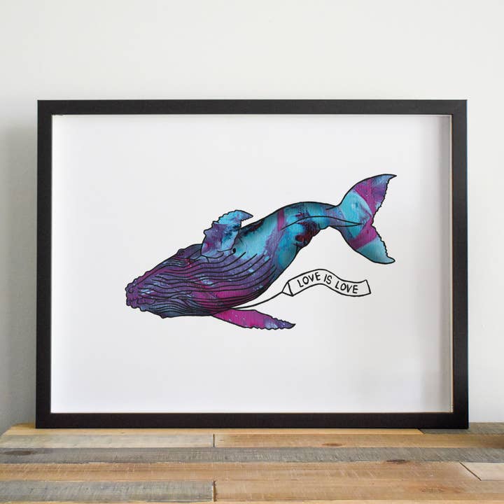 Blue Whale 'Love Is Love' Art Print for wholesale by Deb Almond Art