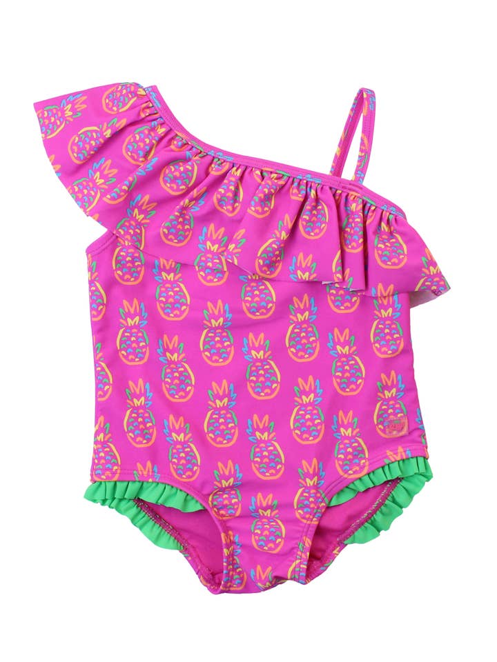 Pink Girls Neon Violet Pineapples One Shoulder One Piece Swimsuit
for wholesale on Faire