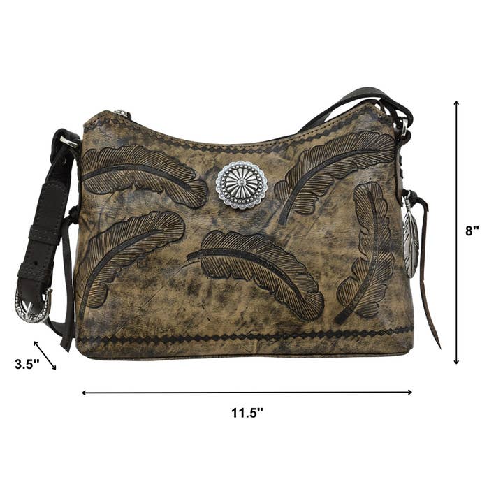 Marrone Carbone Invecchiato Borsa a spalla con zip Sacred Bird in vendita all'ingrosso su Faire2