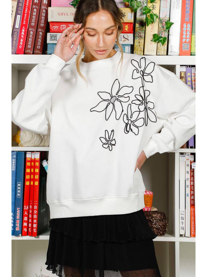 Vine & Love - Vente Sweat-shirt – femme - Sweat-shirt à col rond et manches longues brodé de fleurs VT8226911