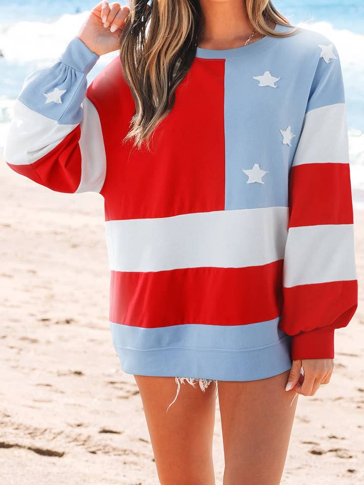 American Flag Vintage Oversized Pullover Sweatshirt for wholesale by 1 the Woman
