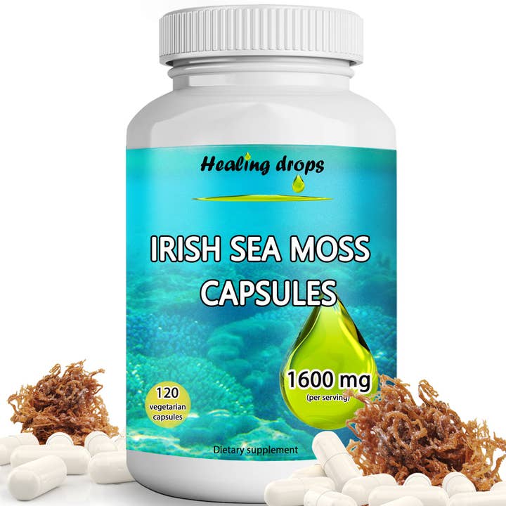 Healing Drops - Vendita all'ingrosso Vitamine/integratori orali - Capsule di muschio marino - Muschio marino irlandese 1600 mg - Keto Alkaline