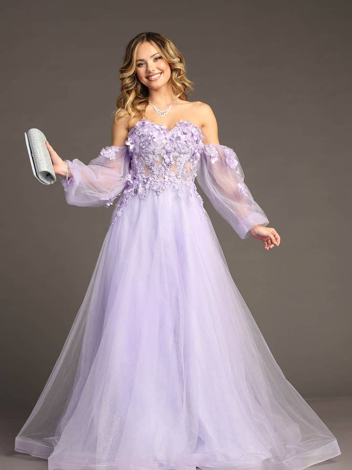 Off Shoulder Dress With Sleeves & Flowers CHF3096 for wholesale by Chicas