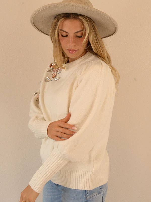 Ambiente - Wholesale Knit Sweater - Women's - HOLIDAY CRYSTAL APPLIQUES SWEATER - W2309JO730495