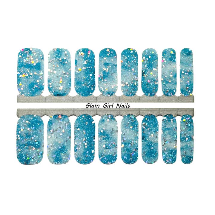 Blue Green Marble Chunky Glitter Nail Wraps for wholesale by Glam Girl Nails
