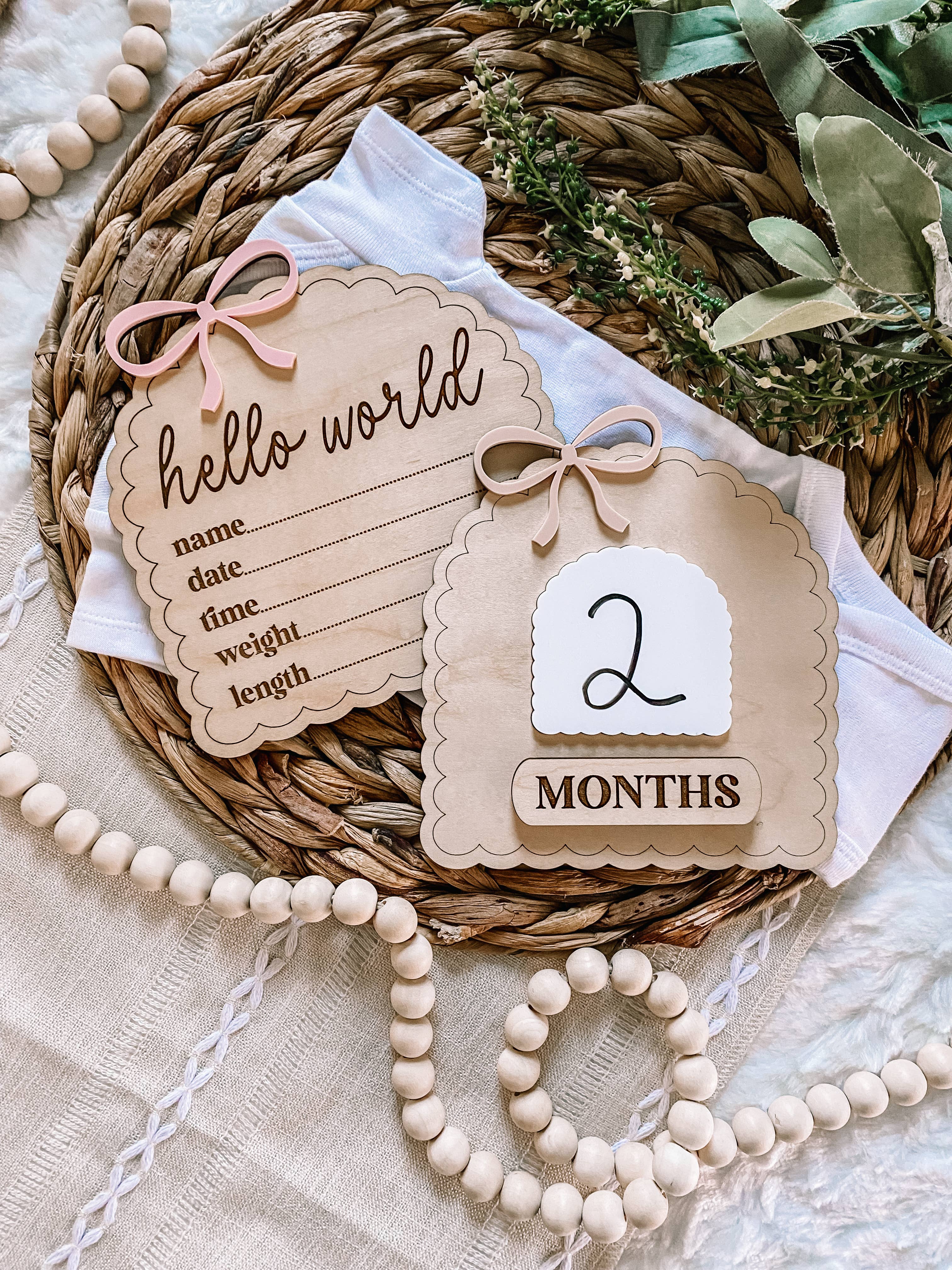 Claire and Bella - Wholesale Milestone Art/Keepsake - Kids & Baby - Hello World Birth Stat Sign - Dainty Bow9