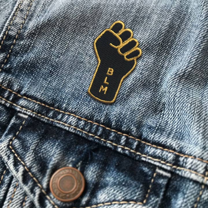 Black Lives Matter Resist Raised Fist BLM Iron On Patch for wholesale by On Point Pins