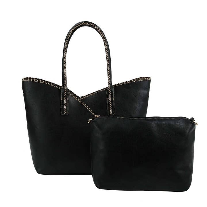 MiMi Wholesale - Wholesale Tote Bag - Women's - COL001-2 2-in-1 Stitch Trim Detail Shoulder/Tote Set Bag19