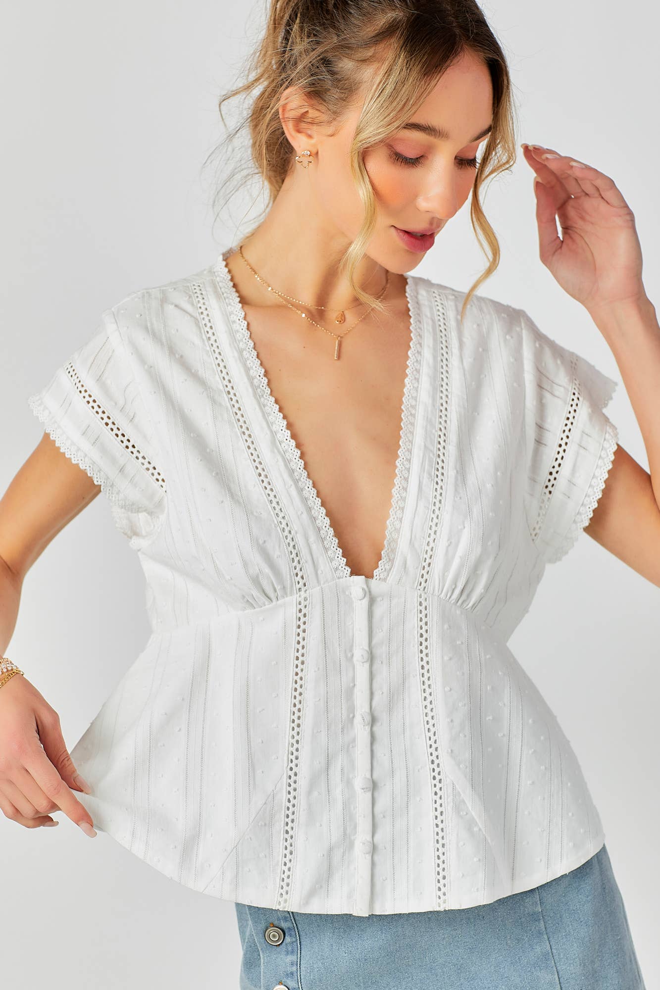 BABY PINK - Wholesale Knit Top - Women's - Lace Combo Peplum Top8