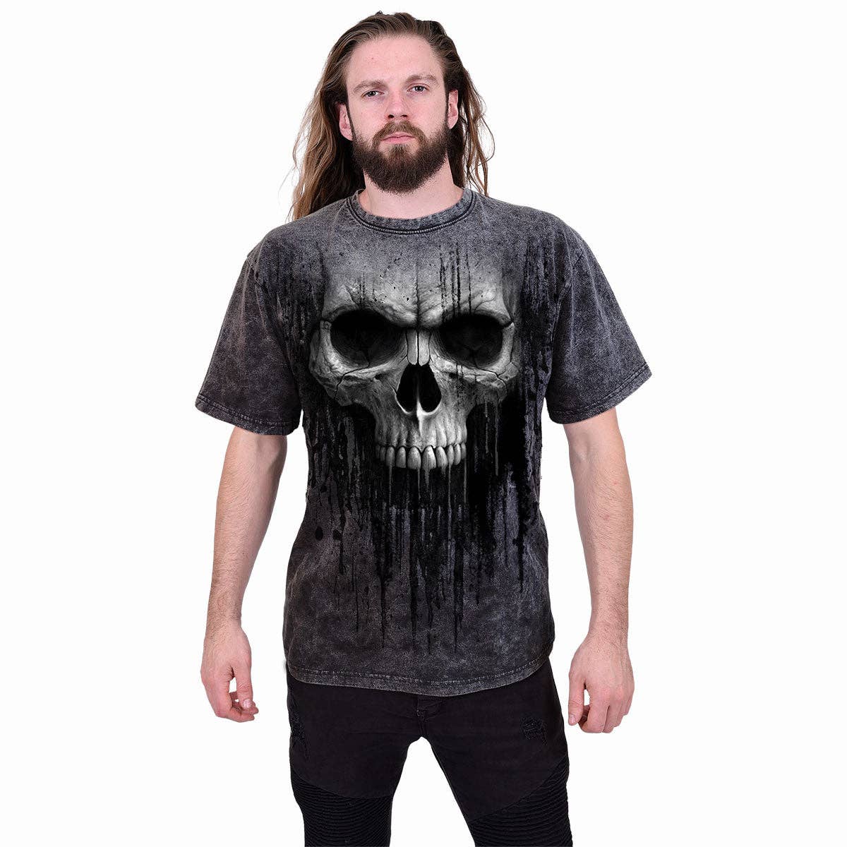 Spiral – Großhandel T-Shirt mit Siebdruck – Herren – ACID SKULL - Acid Wash T-Shirt1