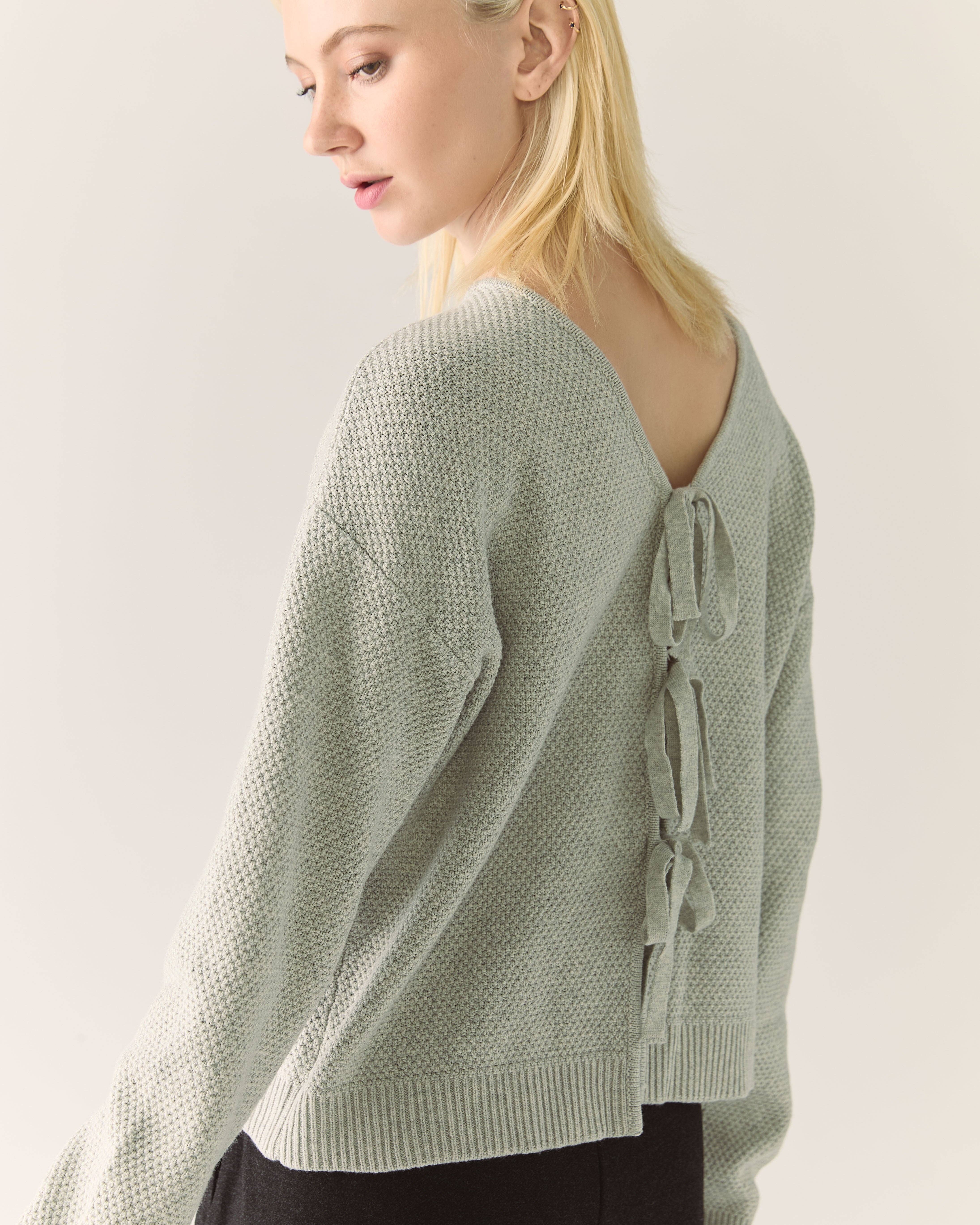 Rachel - Wholesale Cardigan - Women's - Bow Merino Cardigan in Grey3