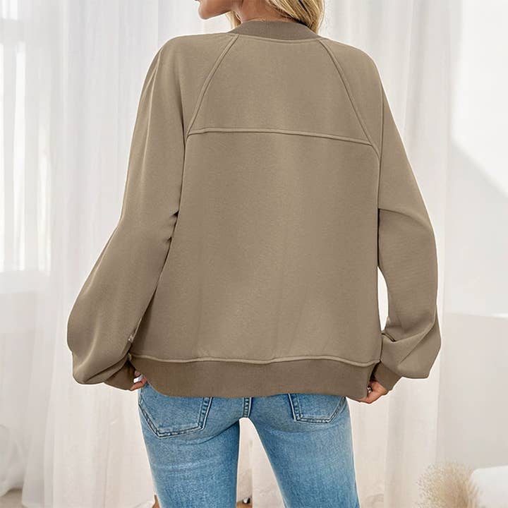 Khaki Solid Color Casual Loose Fit Lazy Style Jacket BFZY1765 for wholesale on Faire4