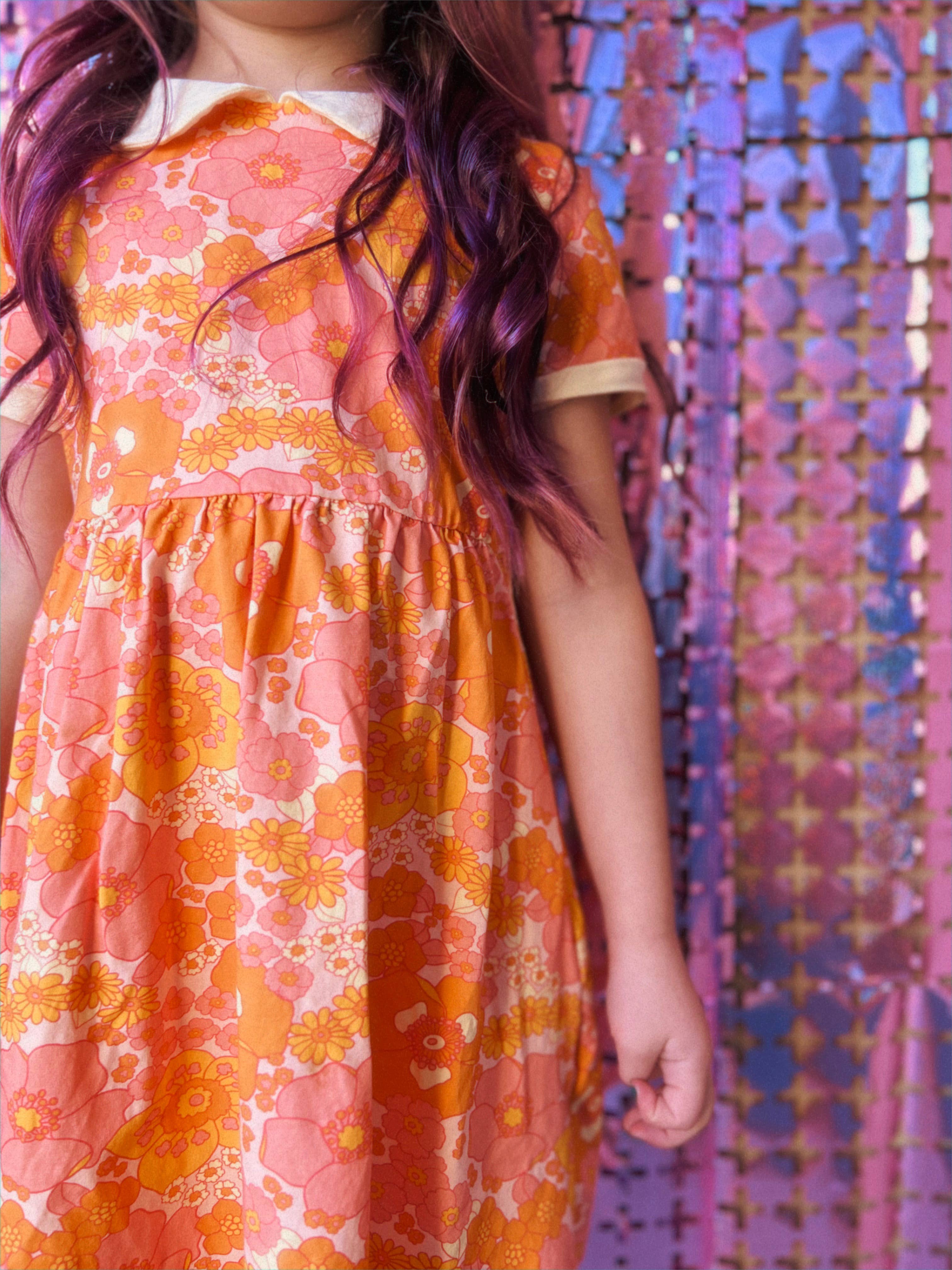 Strawberry Jam Kids - Wholesale Dress - Kids - Girls' Mod Collar Dress in Orange and Pink Flower Power 5