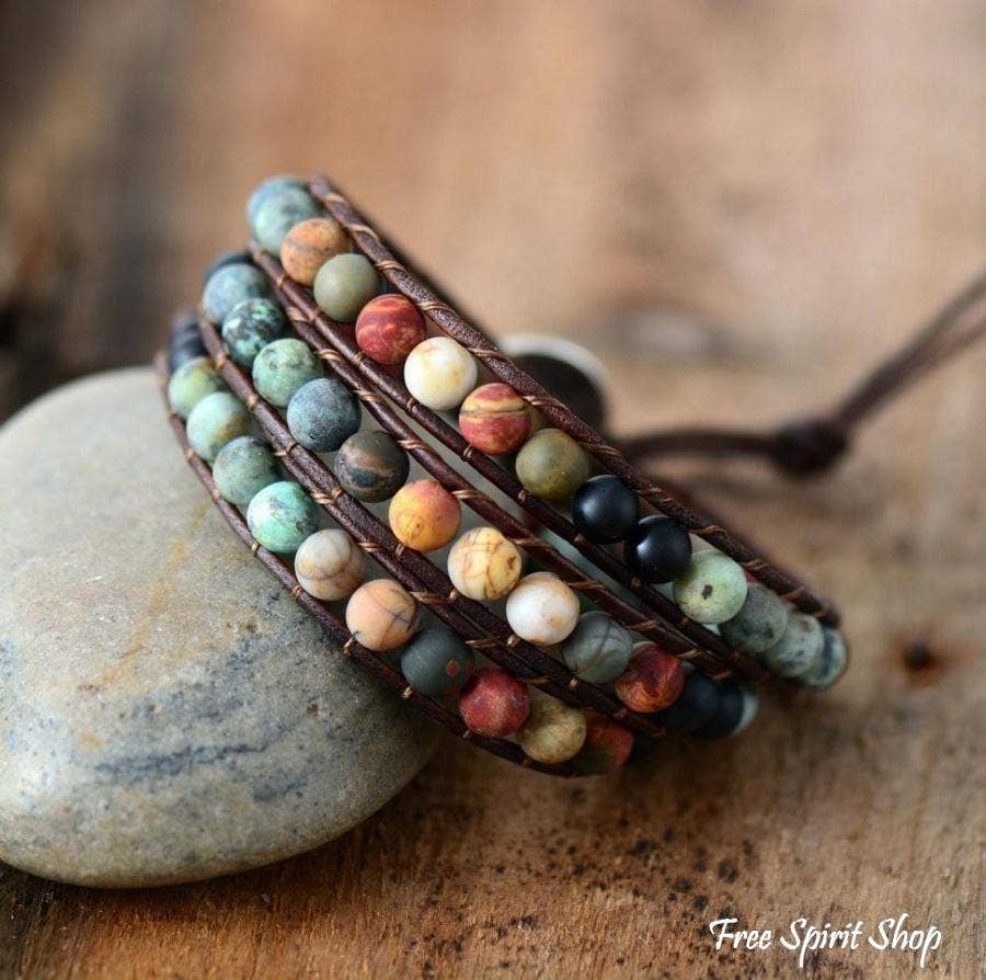 Free Spirit Shop - Wholesale Beaded Bracelet - Natural "LOVE" Leather Wrap Bracelet, Boho Bead Bracelet1