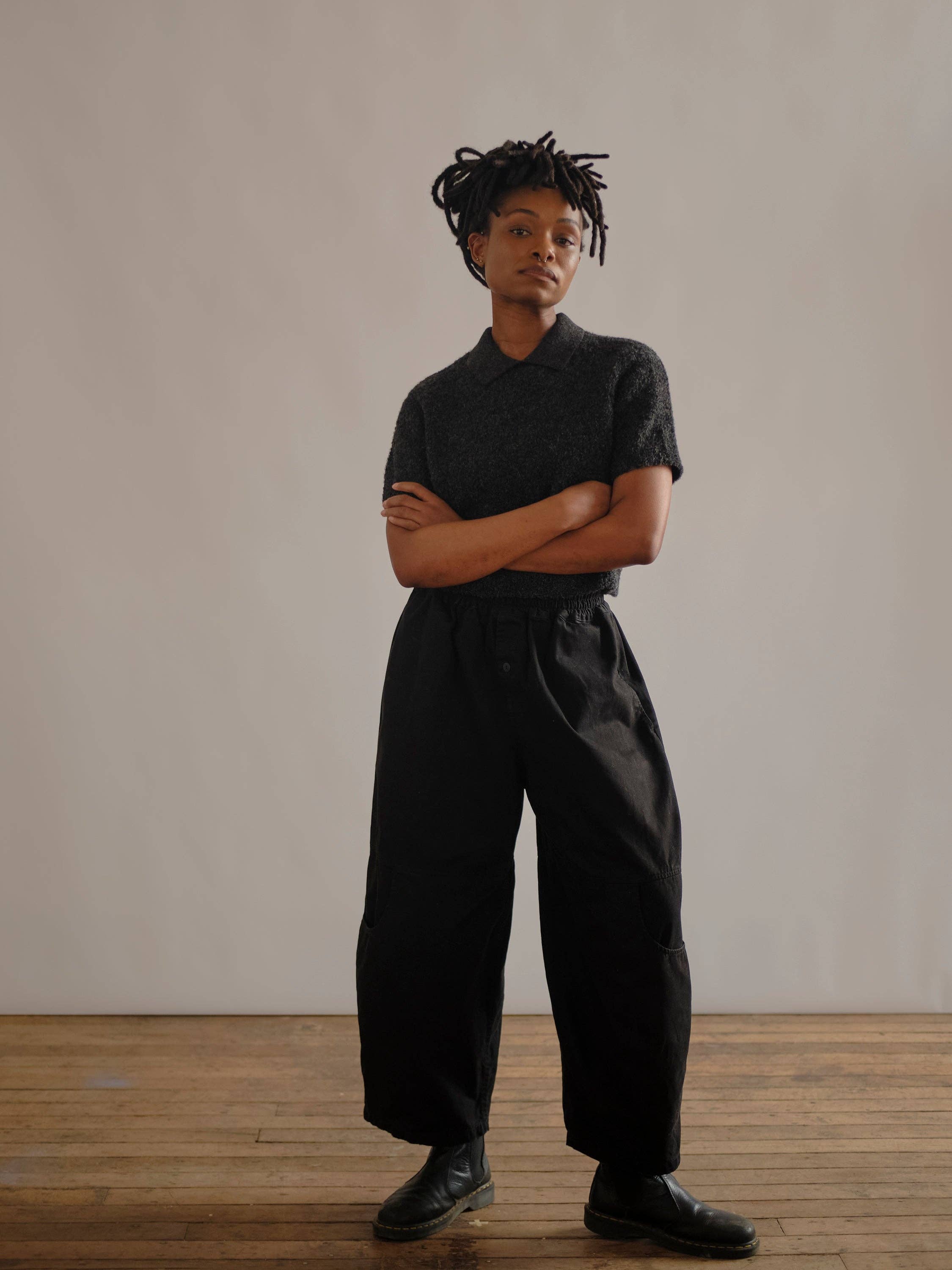 The Endery - Wholesale Polo - Women's - Ramona Bouclé Short Sleeve Polo - Anthracite3