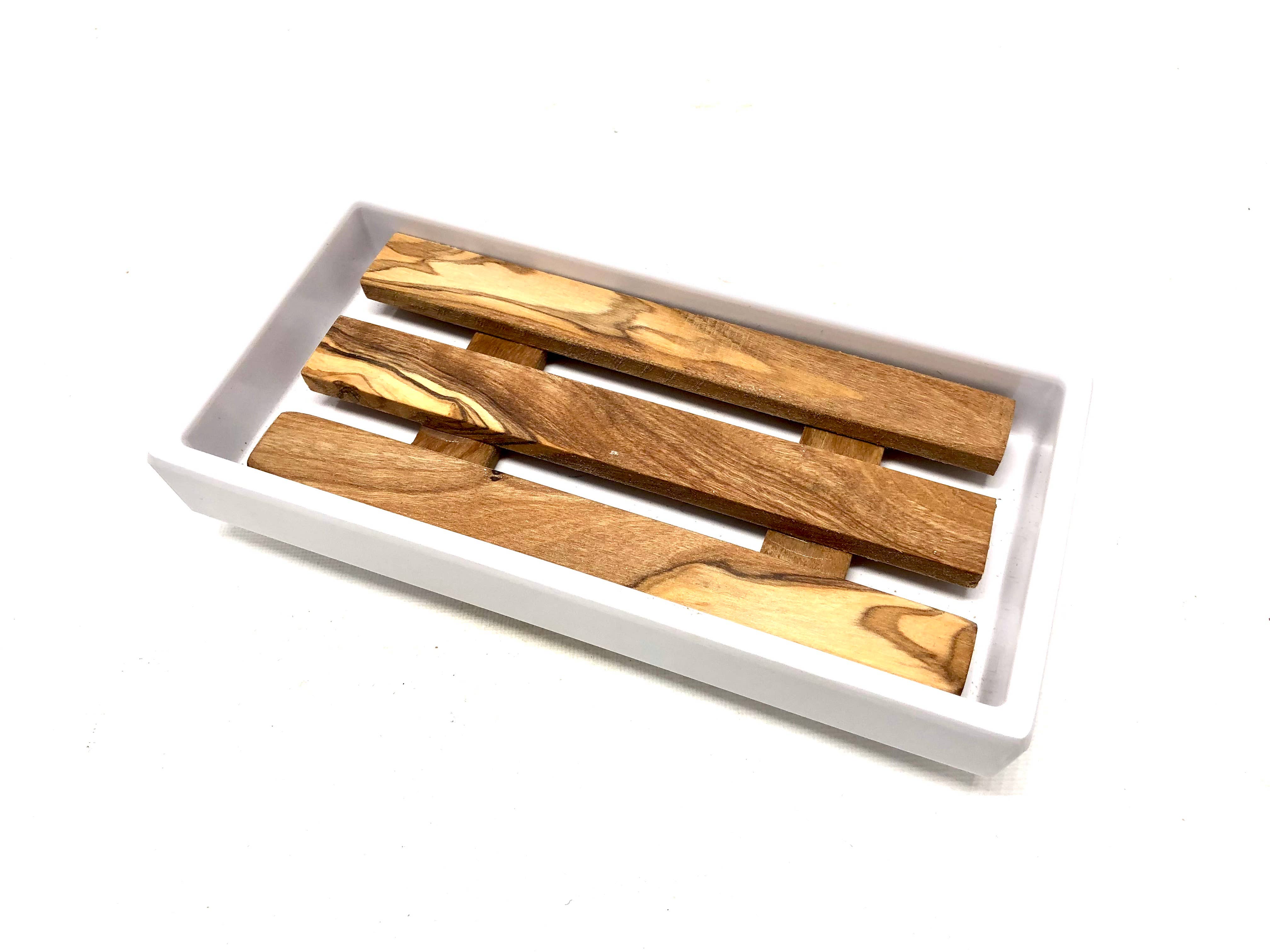 olivenholz-erleben - Wholesale Bath soap dish - White melamine soap dish with olive wood insert5
