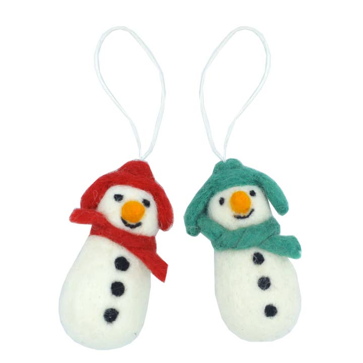 Cosy Snowman Decorations (Red Green) for wholesale by Fiona Walker England